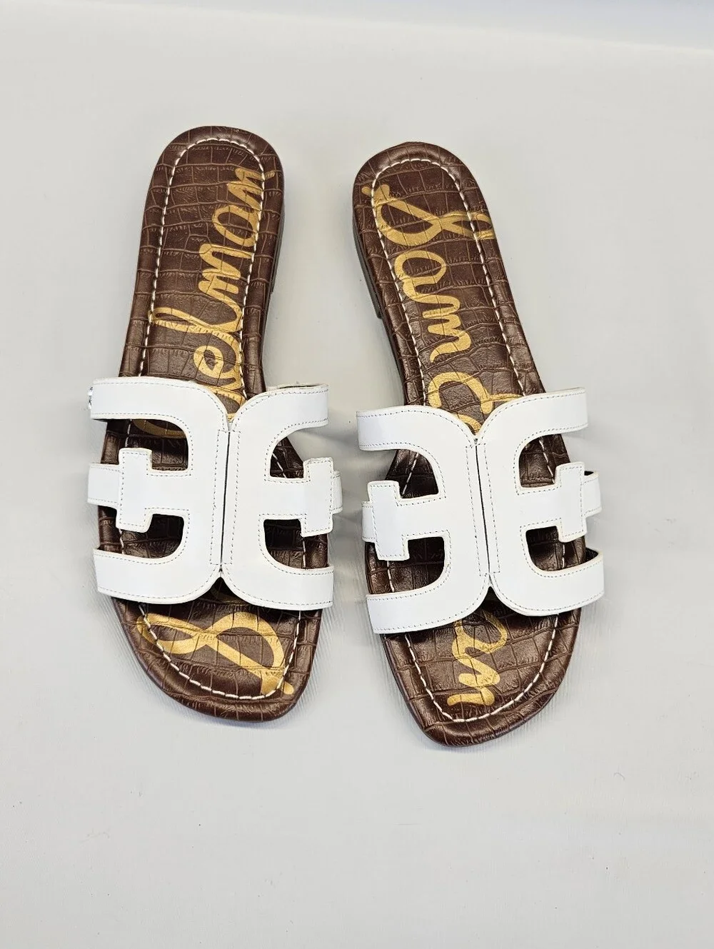 Sam Edelman Bay Sandals Slides White Leather Womens 10 Vacation Capsule Resort - Picture 2 of 10